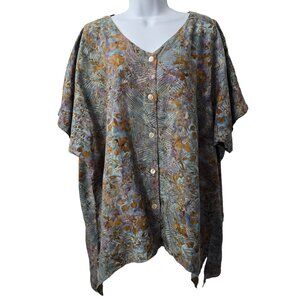 Lost River Batik Dyed Tunic Top 1X 16 18 Button Front Batik Dyed Floral Artsy